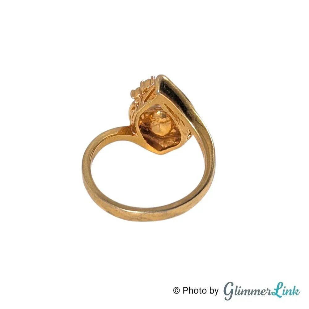Vintage Faux Pearl Rhinestone Gold Tone Ring Sz 7